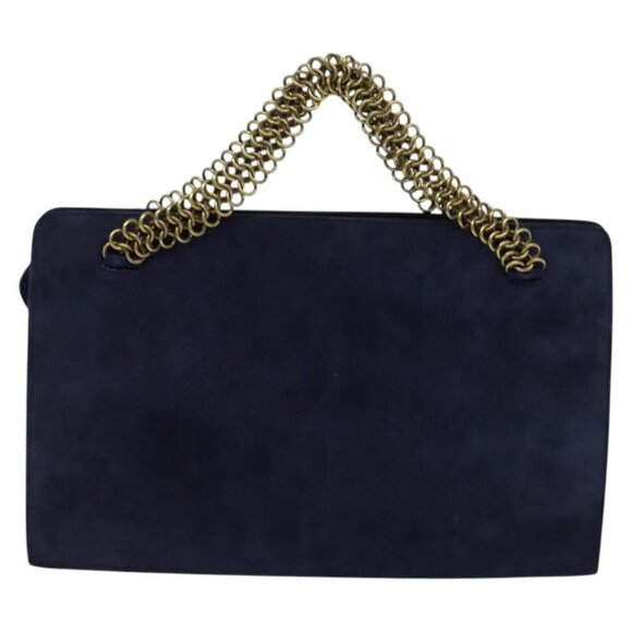 PRADA Chain Hand Bag Suede Navy Gold Auth yk17929 - Picture 3 of 16